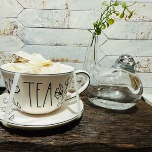 Rae Dunn Artisan Elegant White Tea Cup and Saucer Set